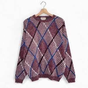 Vintage 90s Knits-U-Save Tricots Valeur Argyle Crewneck Pullover Sweater Large
